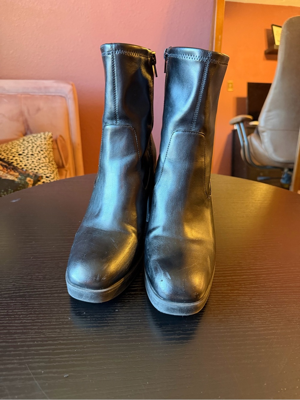 Mix No. 6 Black Leather Mid-Calf Zip Heel Boots